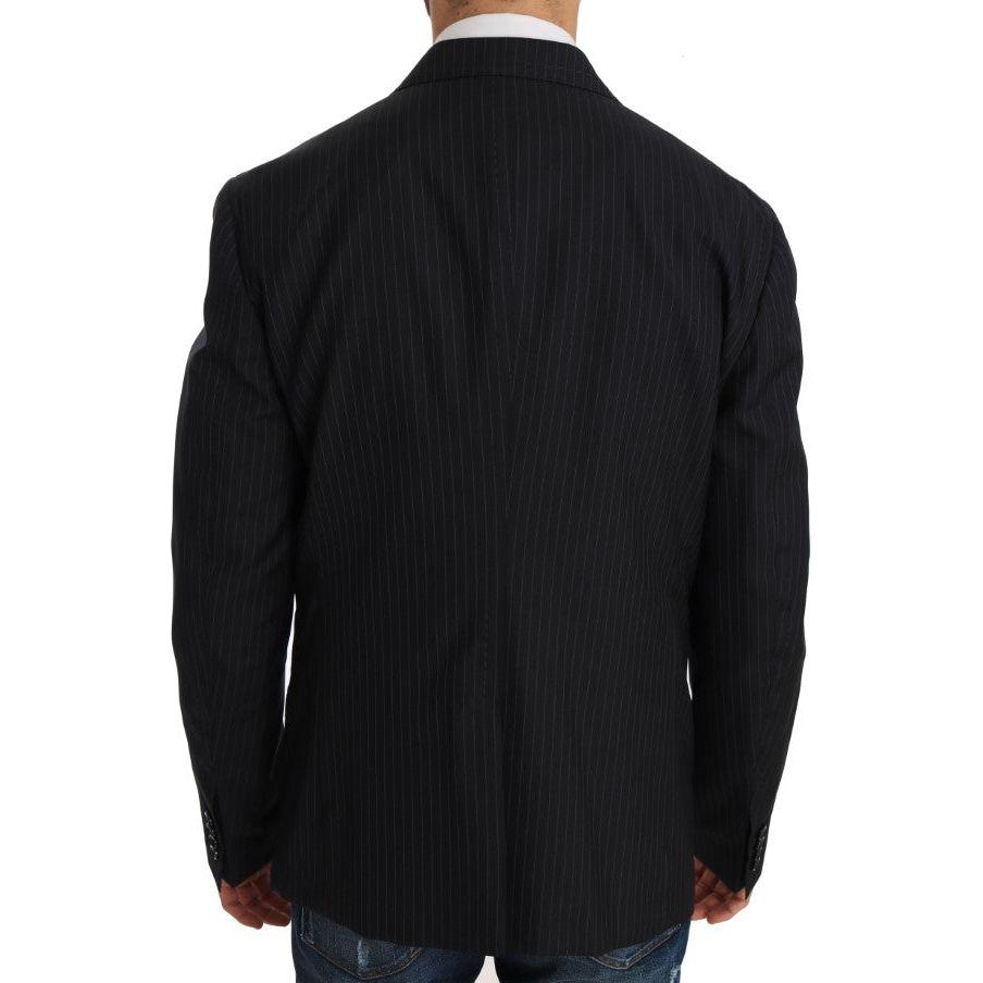 Dolce & Gabbana Elegant Slim Fit Striped Wool Silk Blazer Dolce & Gabbana Black