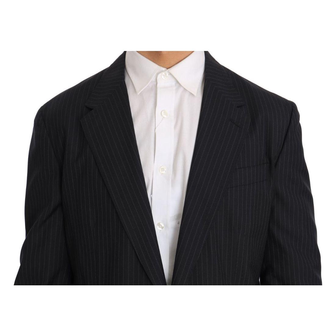 Dolce & Gabbana Elegant Slim Fit Striped Wool Silk Blazer Dolce & Gabbana Black