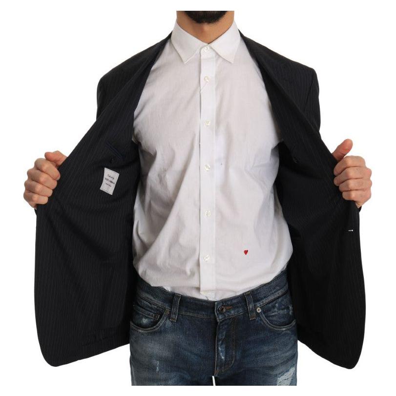 Dolce & Gabbana Elegant Slim Fit Striped Wool Silk Blazer Dolce & Gabbana Black