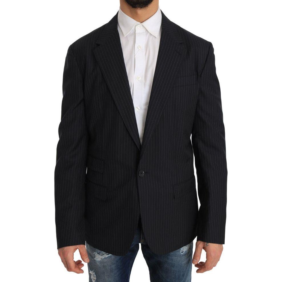 Dolce & Gabbana Elegant Slim Fit Striped Wool Silk Blazer Dolce & Gabbana Black
