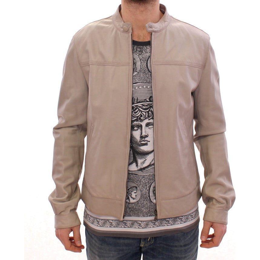 Dolce & Gabbana Elegant Beige Leather Lambskin Jacket Coats & Jackets Dolce & Gabbana Rosy Brown