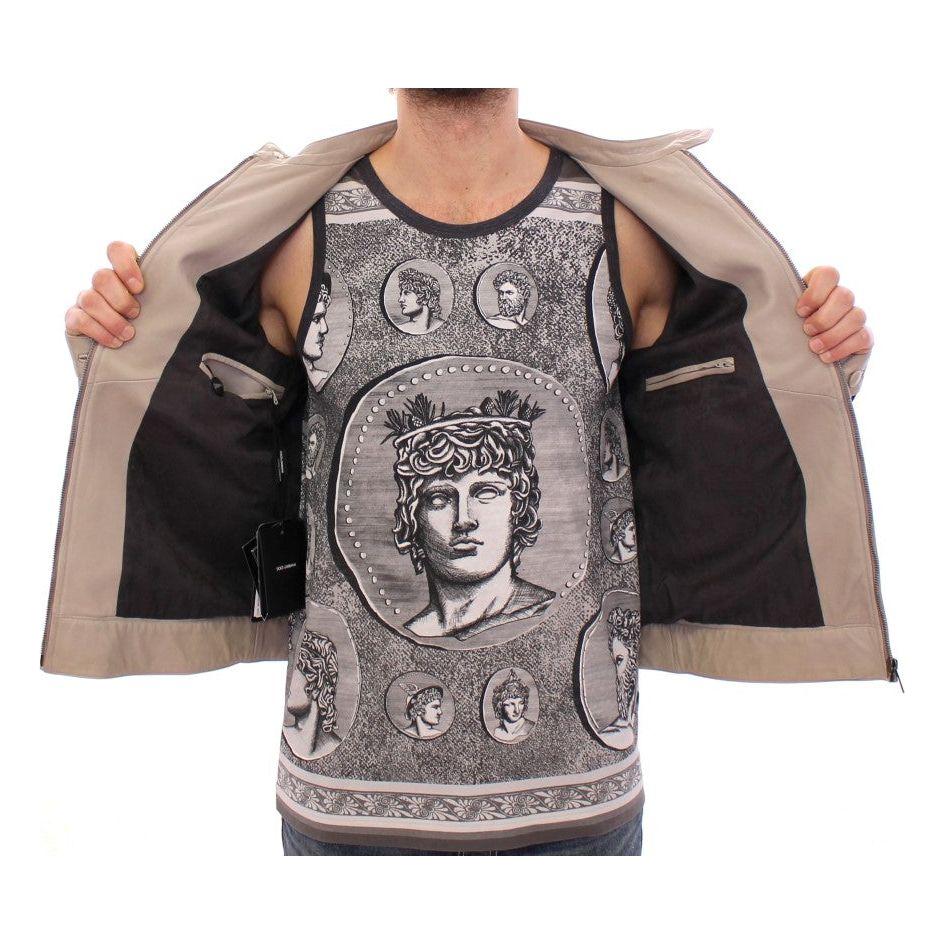 Dolce & Gabbana Elegant Beige Leather Lambskin Jacket Coats & Jackets Dolce & Gabbana Rosy Brown