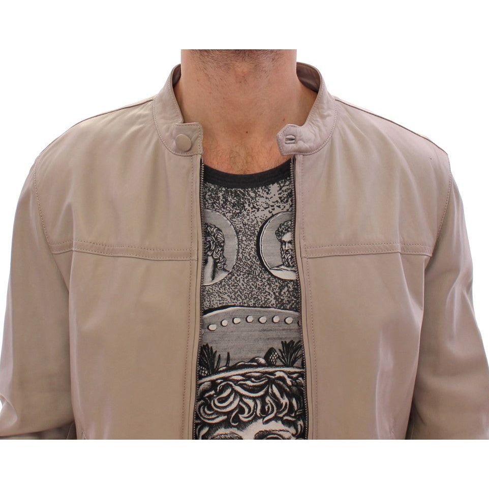 Dolce & Gabbana Elegant Beige Leather Lambskin Jacket Coats & Jackets Dolce & Gabbana Rosy Brown