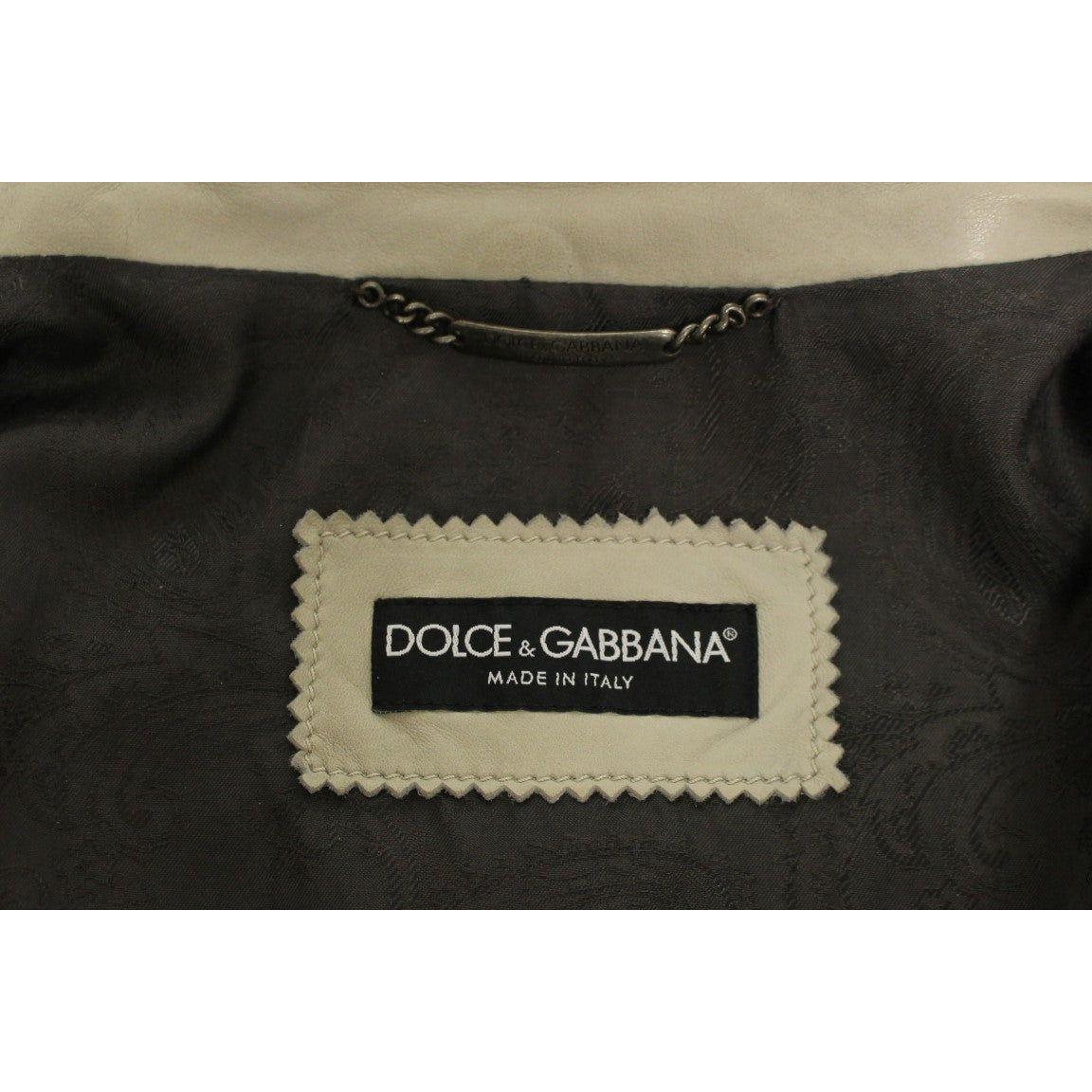 Dolce & Gabbana Elegant Beige Leather Lambskin Jacket Coats & Jackets Dolce & Gabbana Rosy Brown