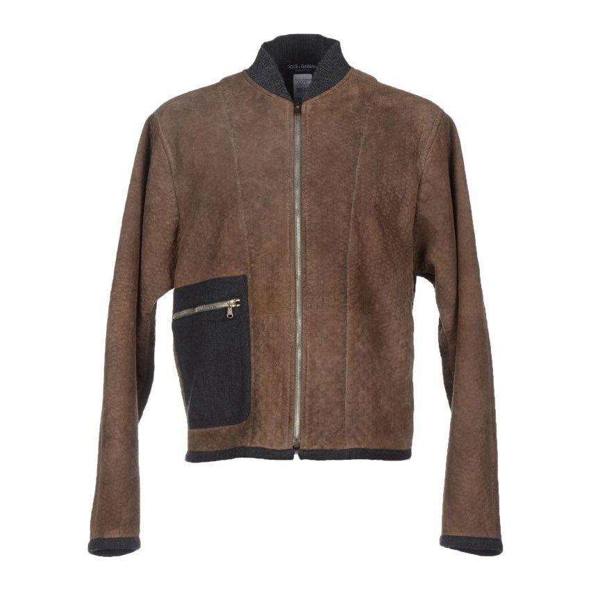 Dolce & Gabbana Elegant Leather & Wool Blend Jacket Coats & Jackets Dolce & Gabbana Dark Olive Green
