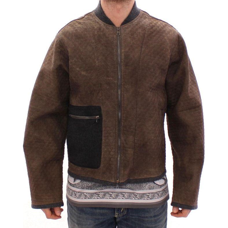 Dolce & Gabbana Elegant Leather & Wool Blend Jacket Coats & Jackets Dolce & Gabbana Dark Slate Gray
