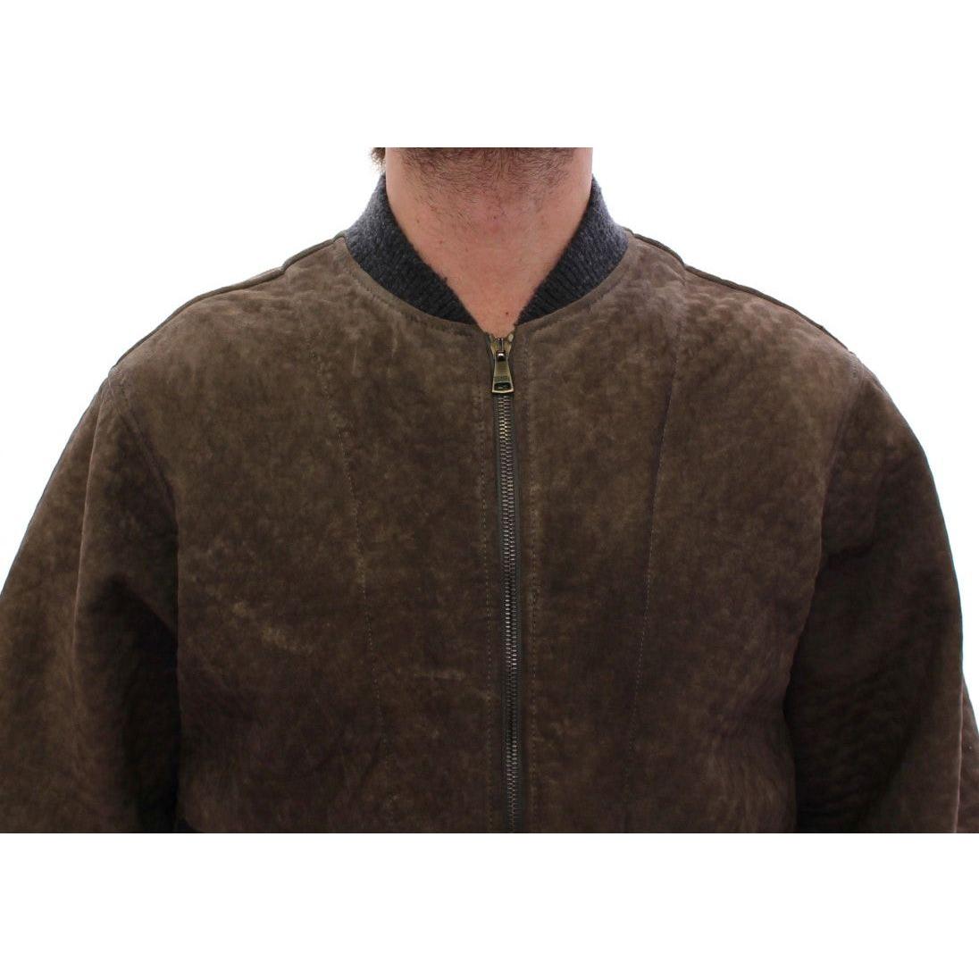 Dolce & Gabbana Elegant Leather & Wool Blend Jacket Coats & Jackets Dolce & Gabbana Dark Slate Gray