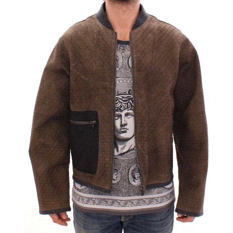 Dolce & Gabbana Elegant Leather & Wool Blend Jacket Coats & Jackets Dolce & Gabbana Dark Slate Gray