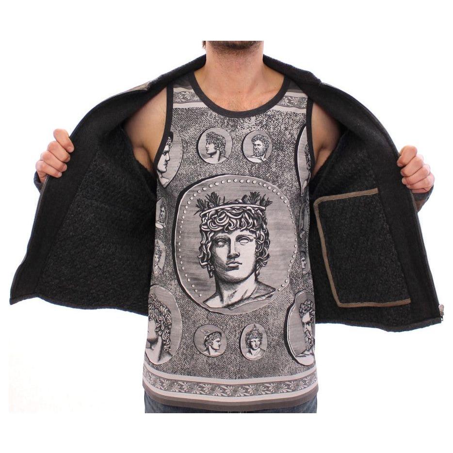 Dolce & Gabbana Elegant Leather & Wool Blend Jacket Coats & Jackets Dolce & Gabbana Dark Slate Gray