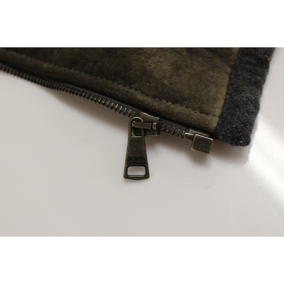 Dolce & Gabbana Elegant Leather & Wool Blend Jacket Coats & Jackets Dolce & Gabbana Dark Slate Gray