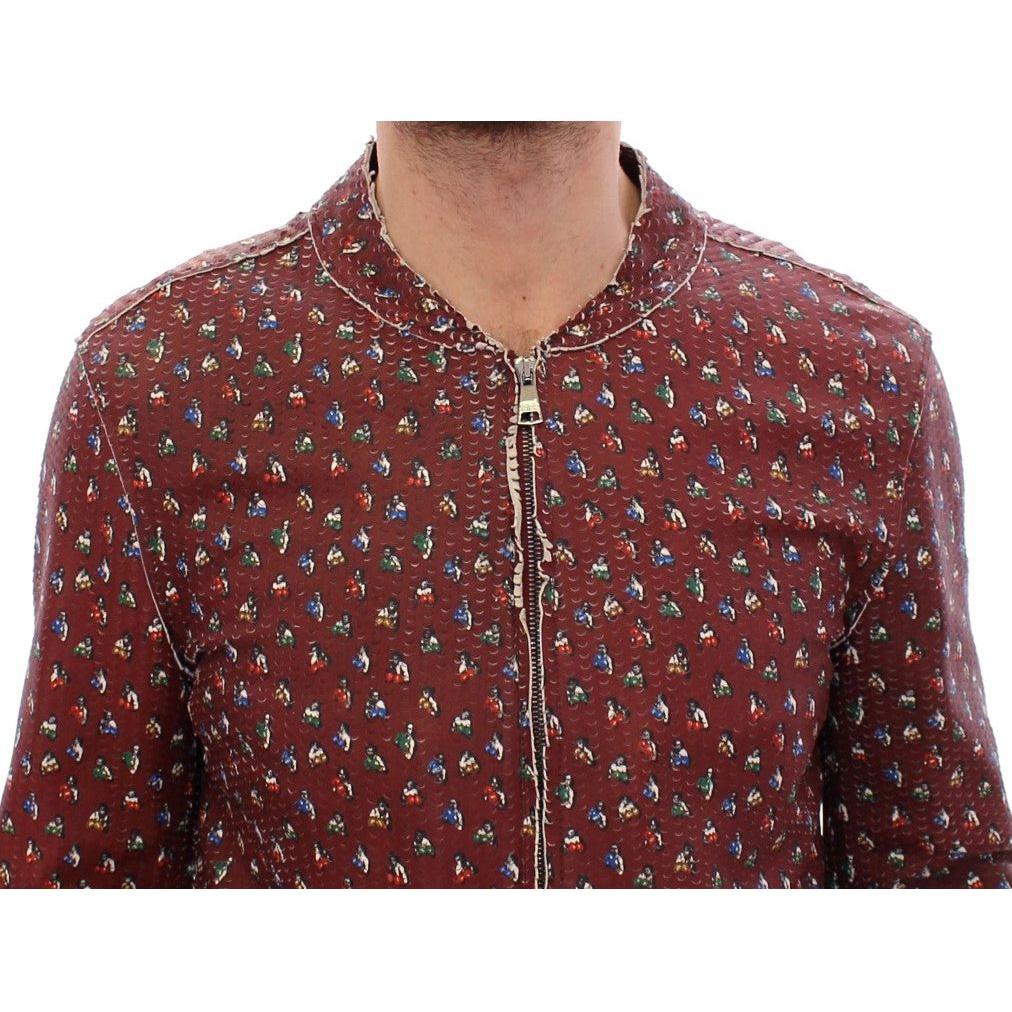 Dolce & Gabbana Exclusive Boxer Print Bordeaux Leather Jacket Coats & Jackets Dolce & Gabbana Saddle Brown