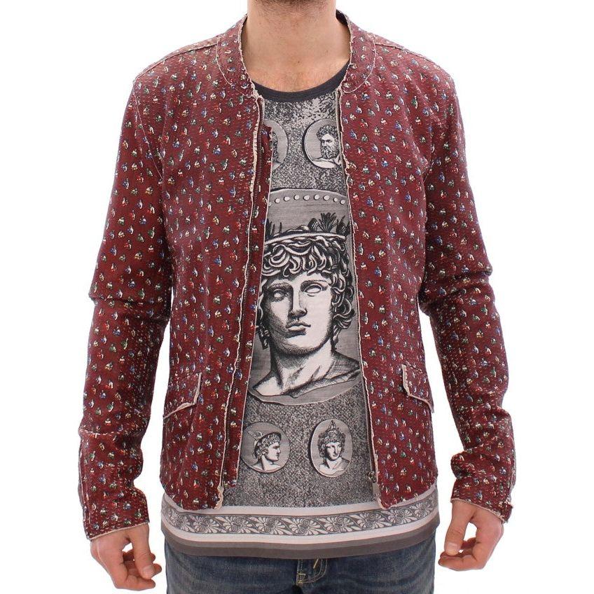 Dolce & Gabbana Exclusive Boxer Print Bordeaux Leather Jacket Coats & Jackets Dolce & Gabbana Dim Gray