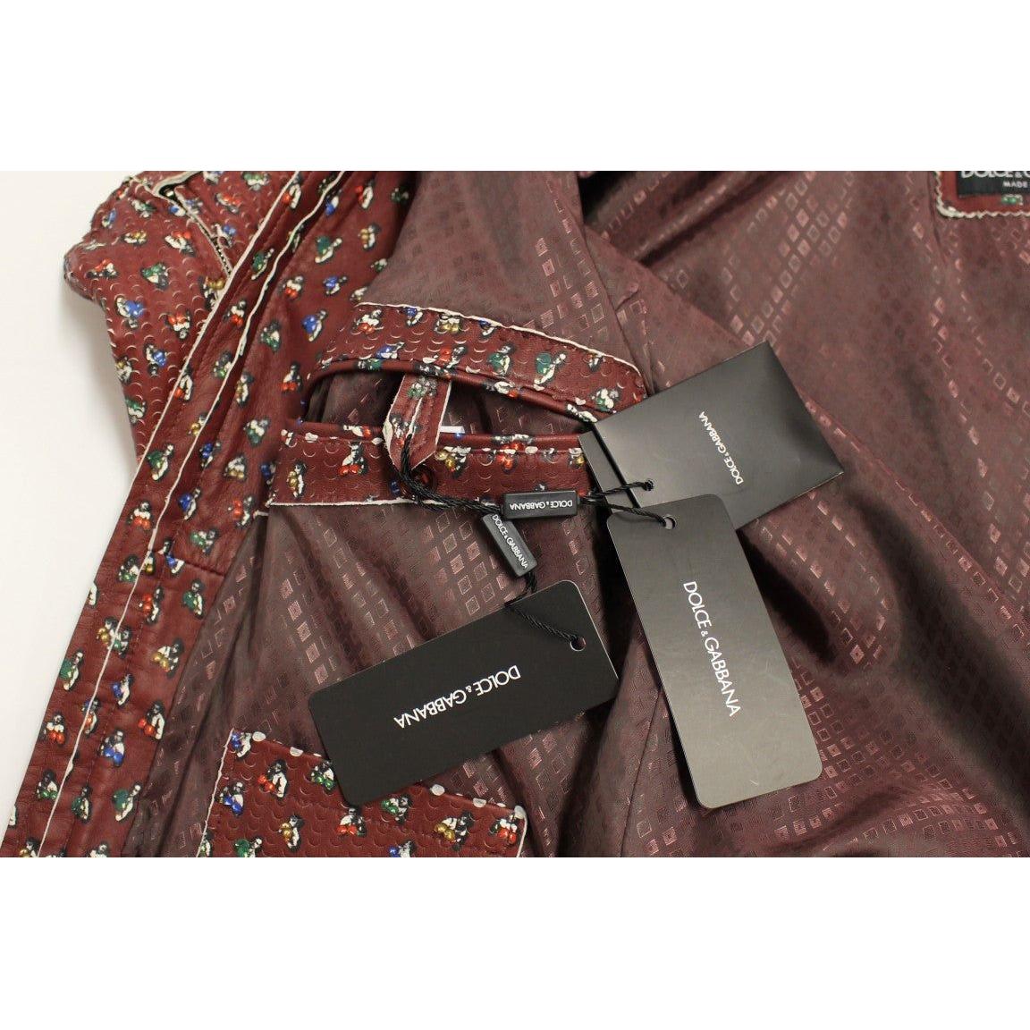 Dolce & Gabbana Exclusive Boxer Print Bordeaux Leather Jacket Coats & Jackets Dolce & Gabbana Dark Olive Green