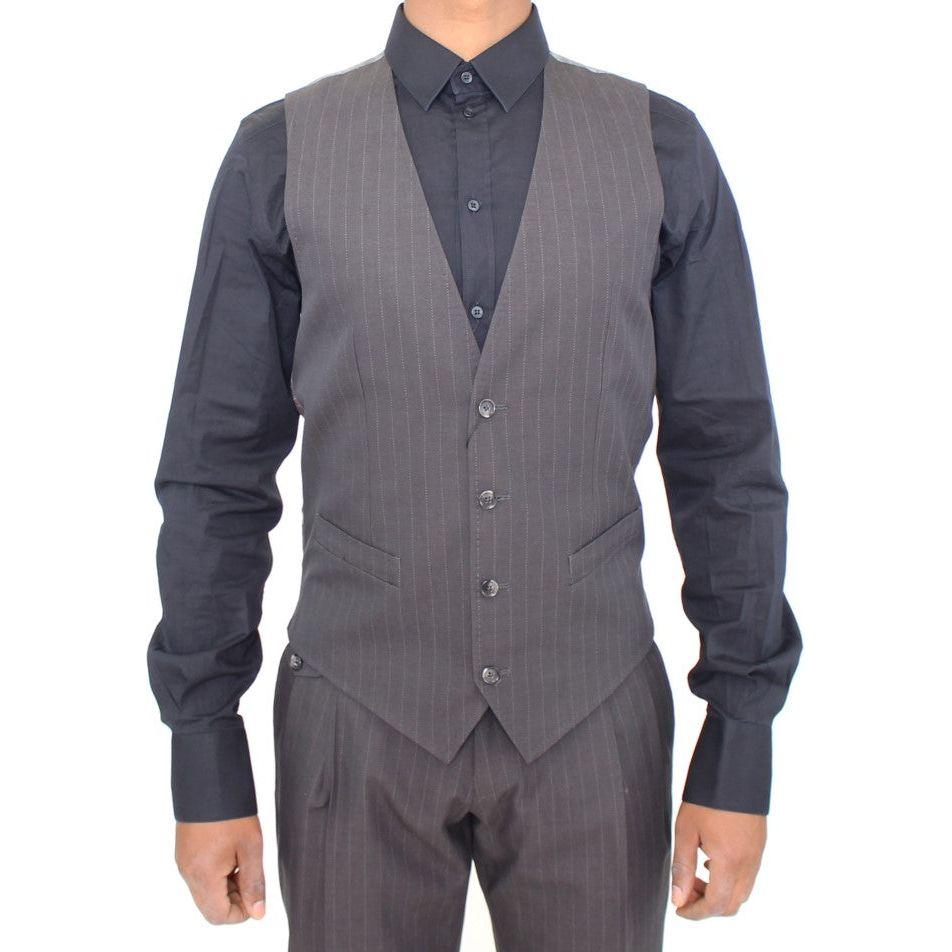 Dolce & Gabbana Elegant Gray Striped Dress Vest Dolce & Gabbana Dim Gray