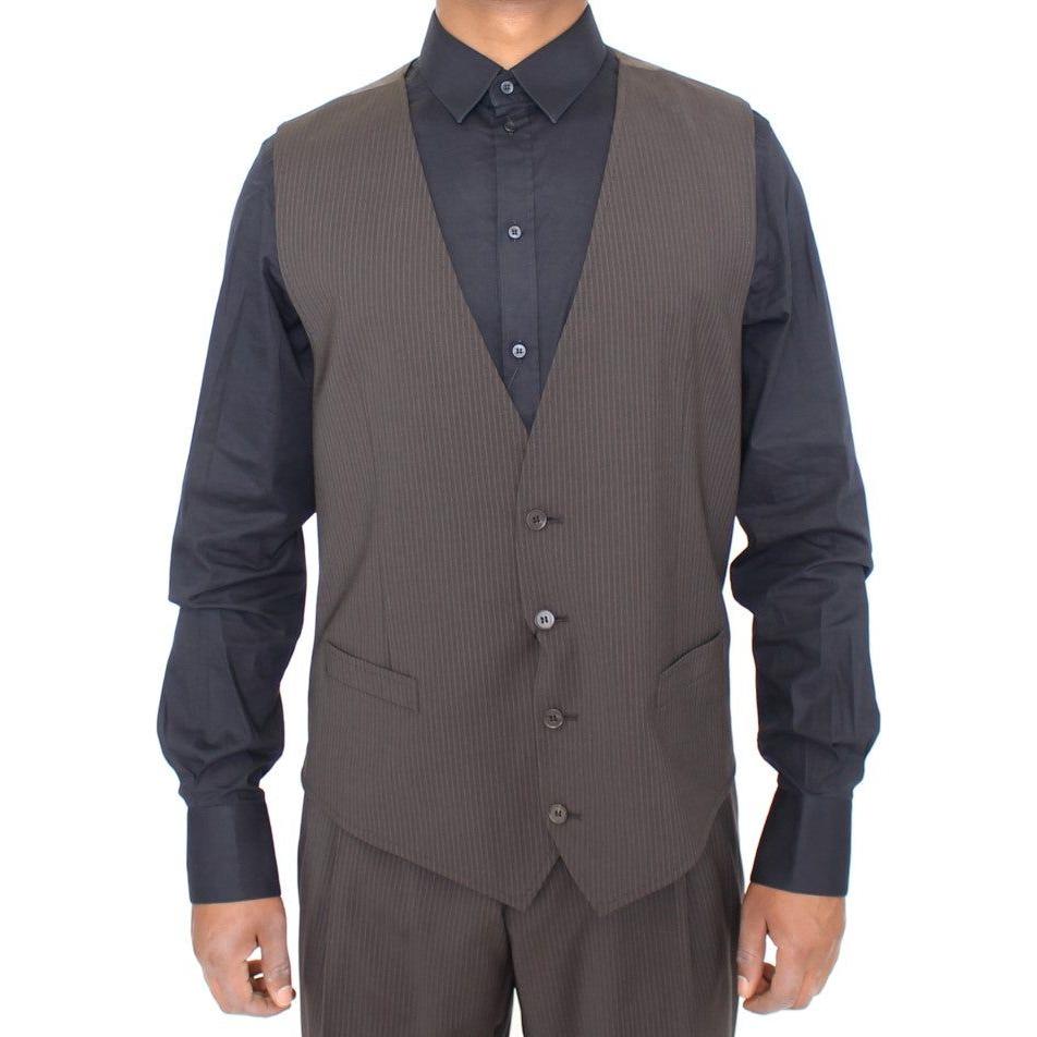 Dolce & Gabbana Elegant Brown Striped Wool Dress Vest Dolce & Gabbana Dark Slate Gray