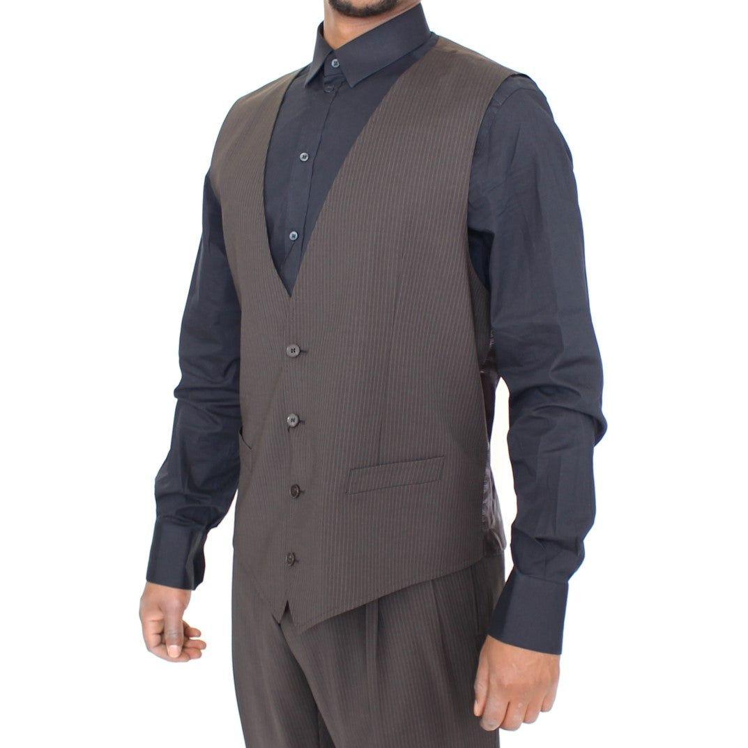 Dolce & Gabbana Elegant Brown Striped Wool Dress Vest Dolce & Gabbana Dark Slate Gray