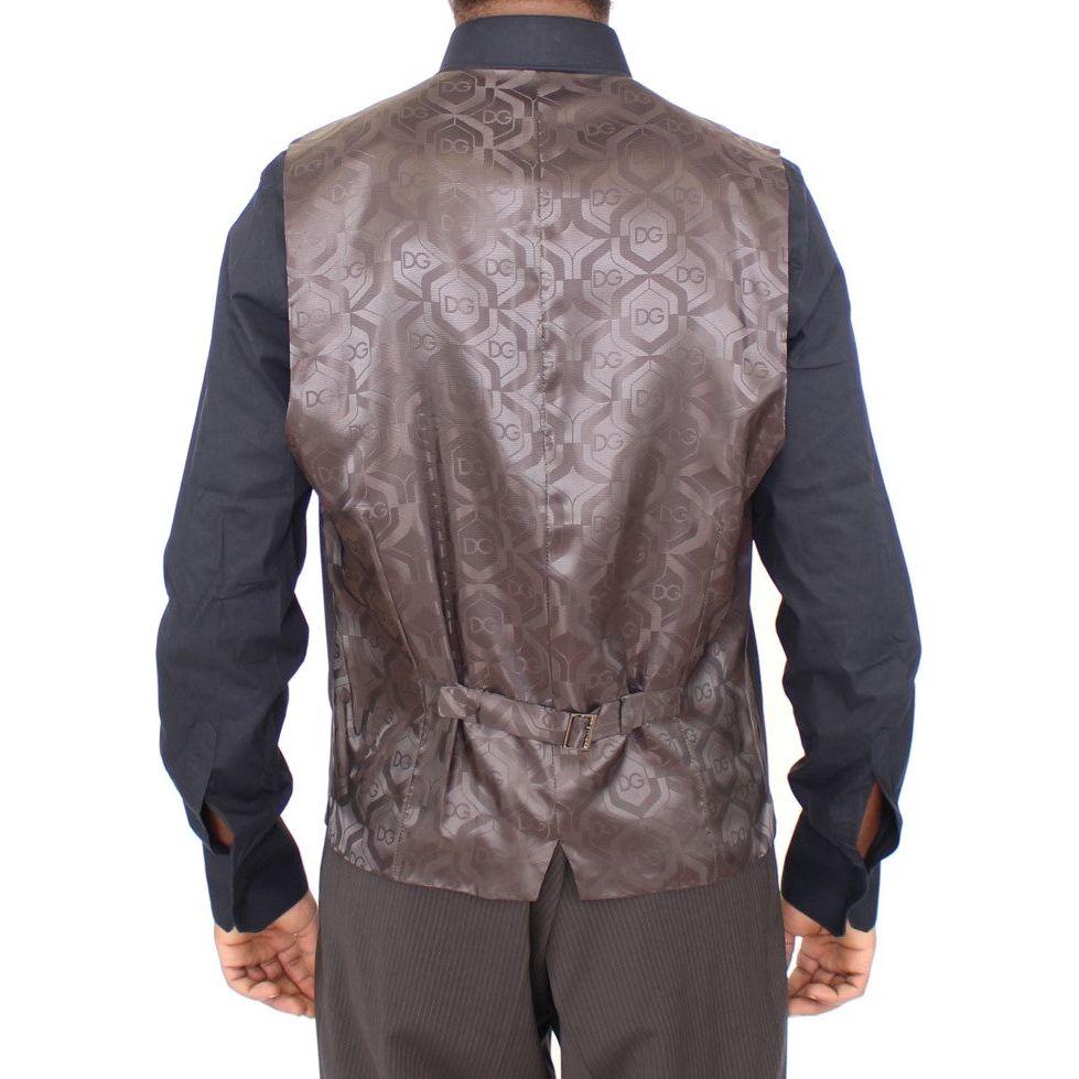 Dolce & Gabbana Elegant Brown Striped Wool Dress Vest Dolce & Gabbana Dim Gray