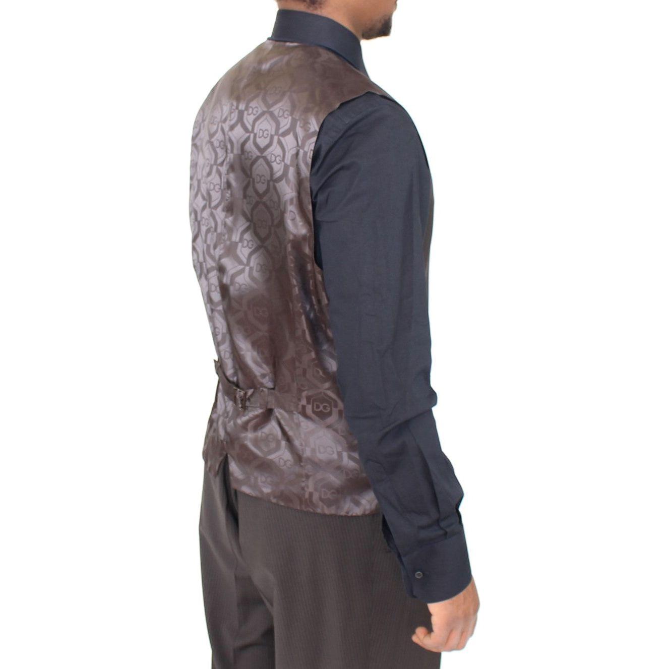 Dolce & Gabbana Elegant Brown Striped Wool Dress Vest Dolce & Gabbana Dark Slate Gray