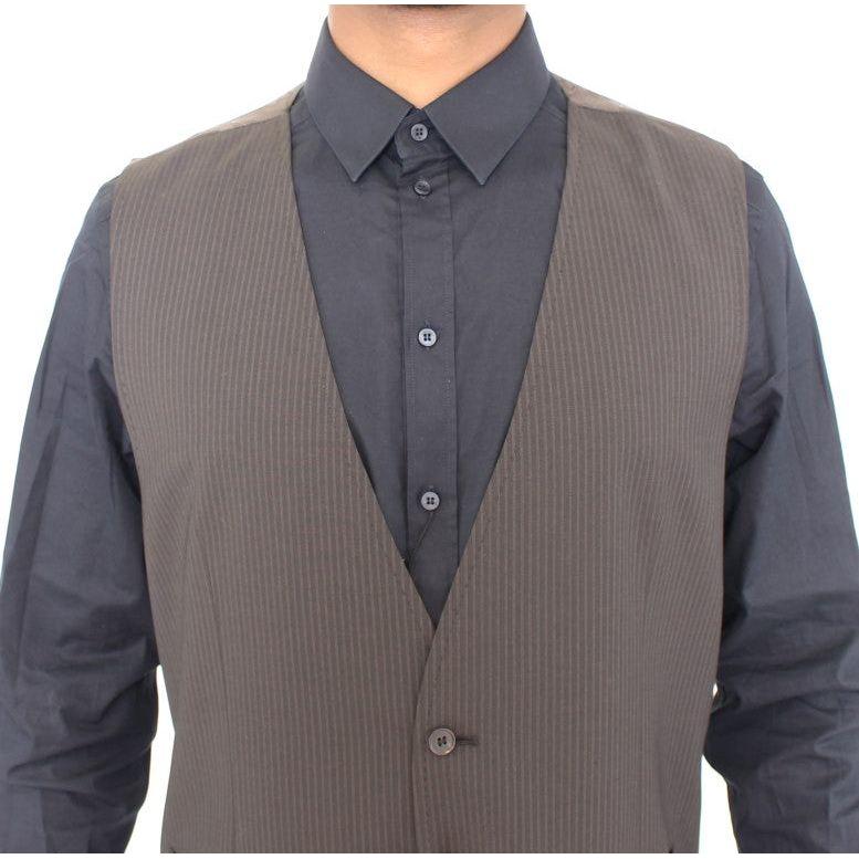 Dolce & Gabbana Elegant Brown Striped Wool Dress Vest Dolce & Gabbana Dim Gray