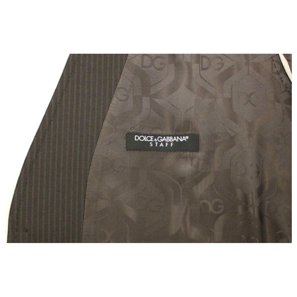 Dolce & Gabbana Elegant Brown Striped Wool Dress Vest Dolce & Gabbana Dark Olive Green