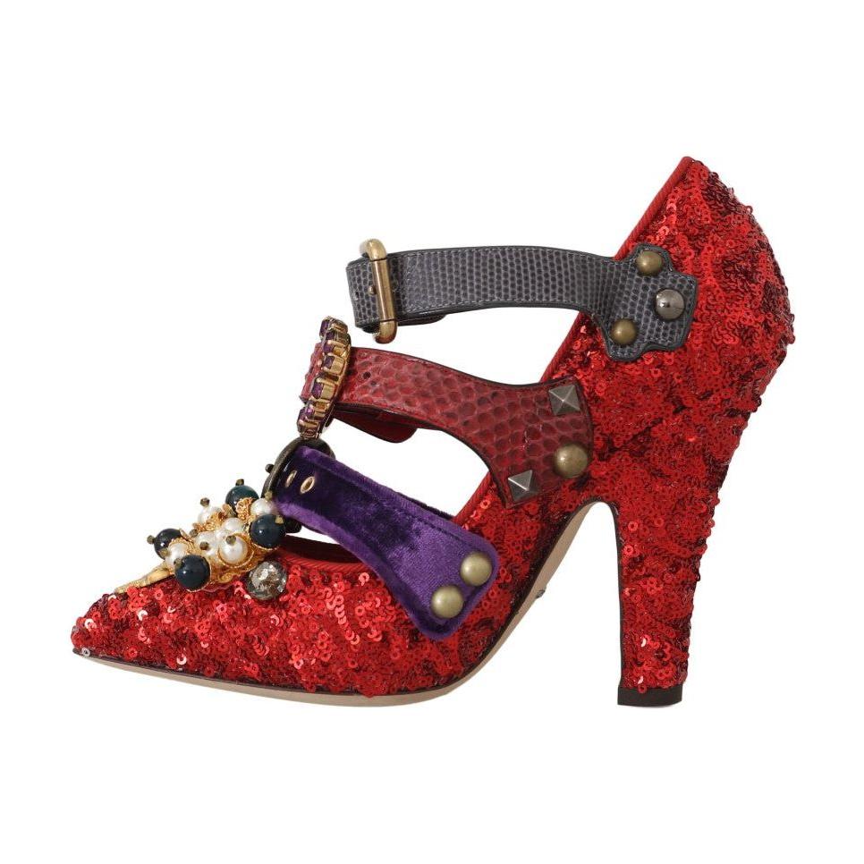 Dolce & Gabbana Red Bellucci Alta Moda Embellished Pumps Dolce & Gabbana Saddle Brown