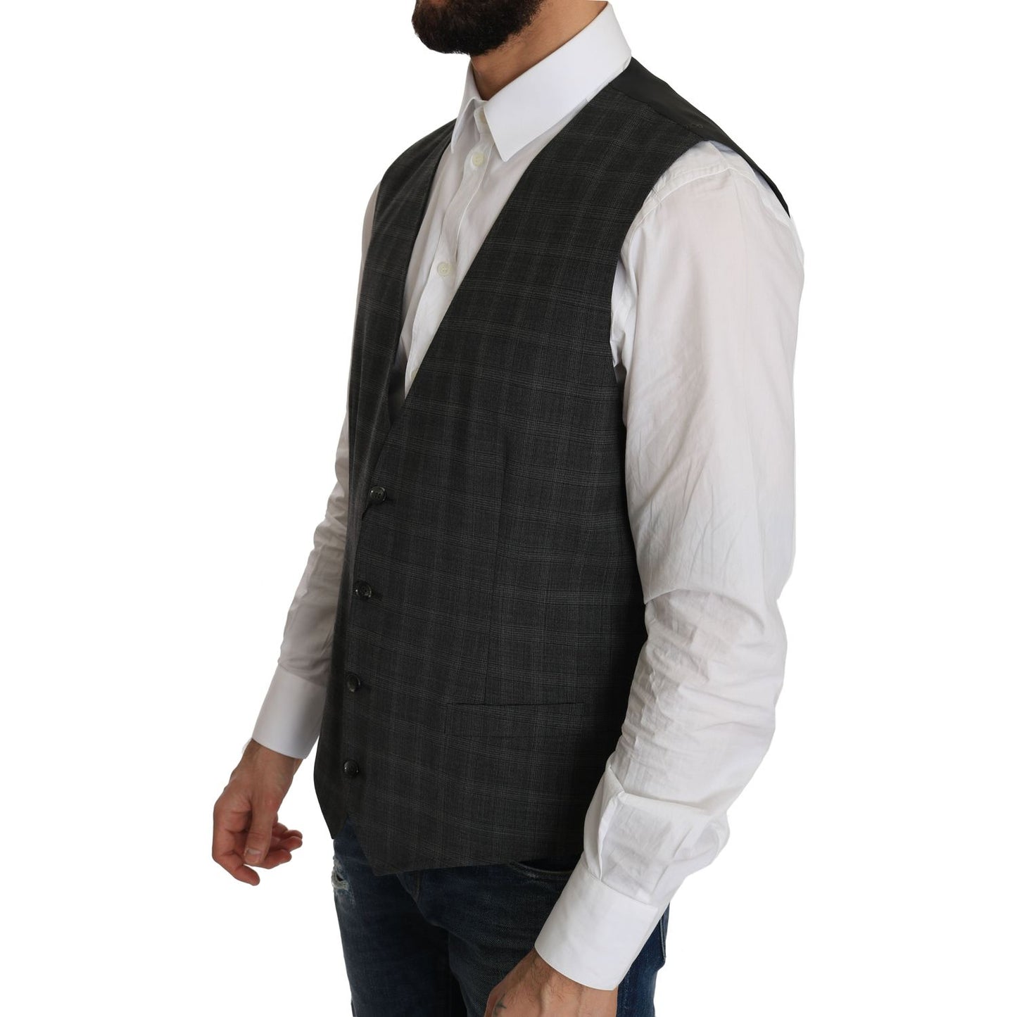 Dolce & Gabbana Elegant Checkered Wool Vest for the Urbane Man Dolce & Gabbana Dark Slate Gray