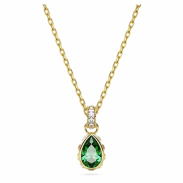 SWAROVSKI Mod. 5648751 lady's necklace in silver 925, gold-tone chain with green gemstone pendant, elegant quartz analog design.
