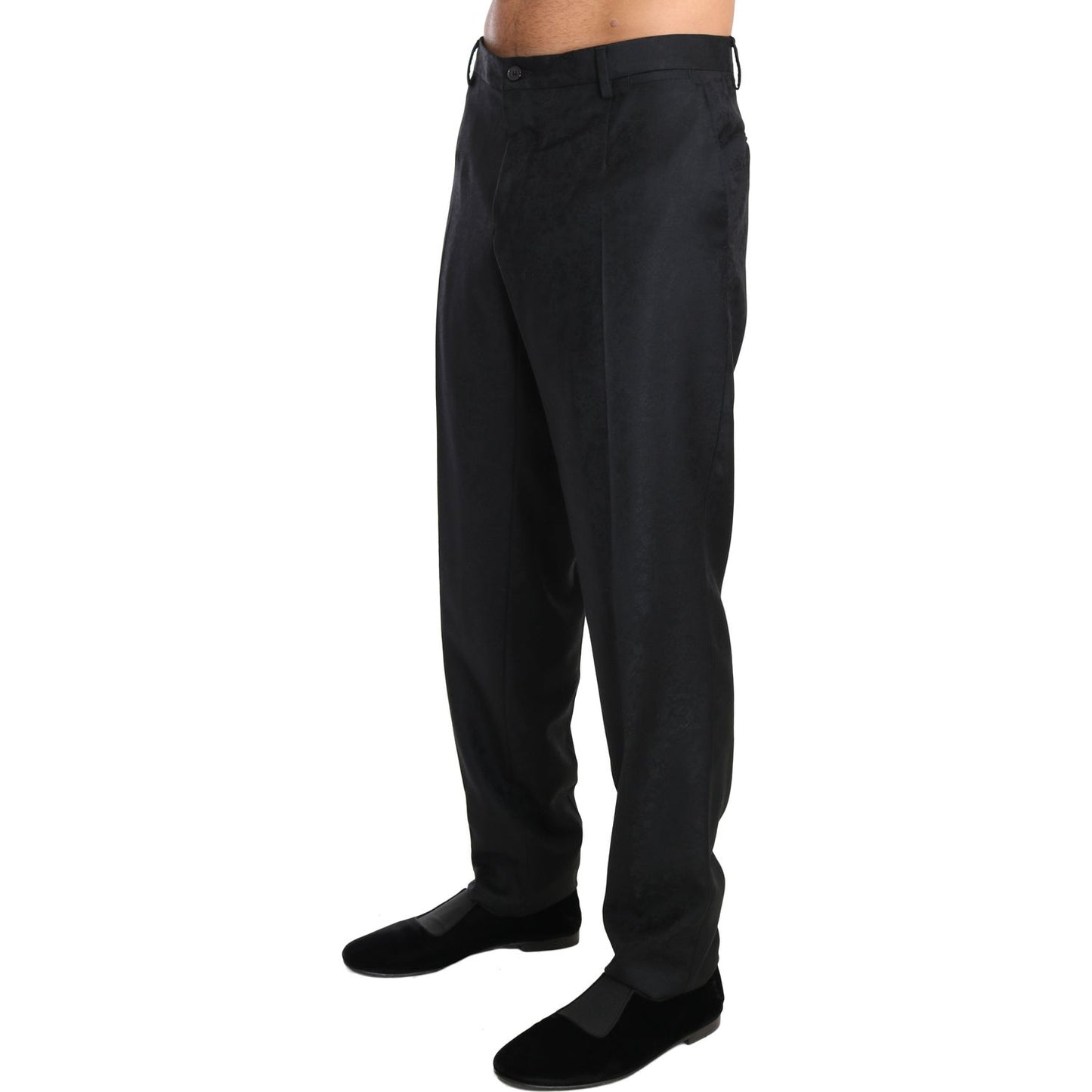Dolce & Gabbana Elegant Gray Patterned Formal Pants Dolce & Gabbana Black