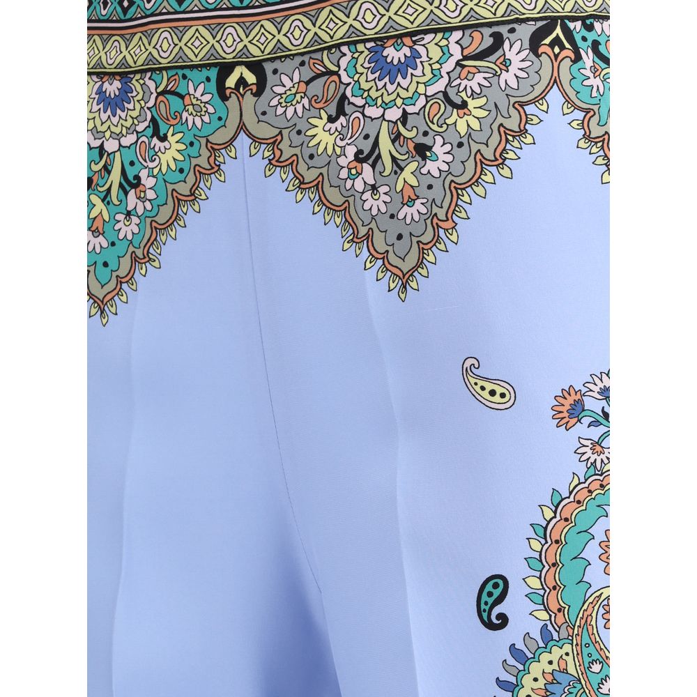 Etro Floral Print Pants Etro Light Steel Blue
