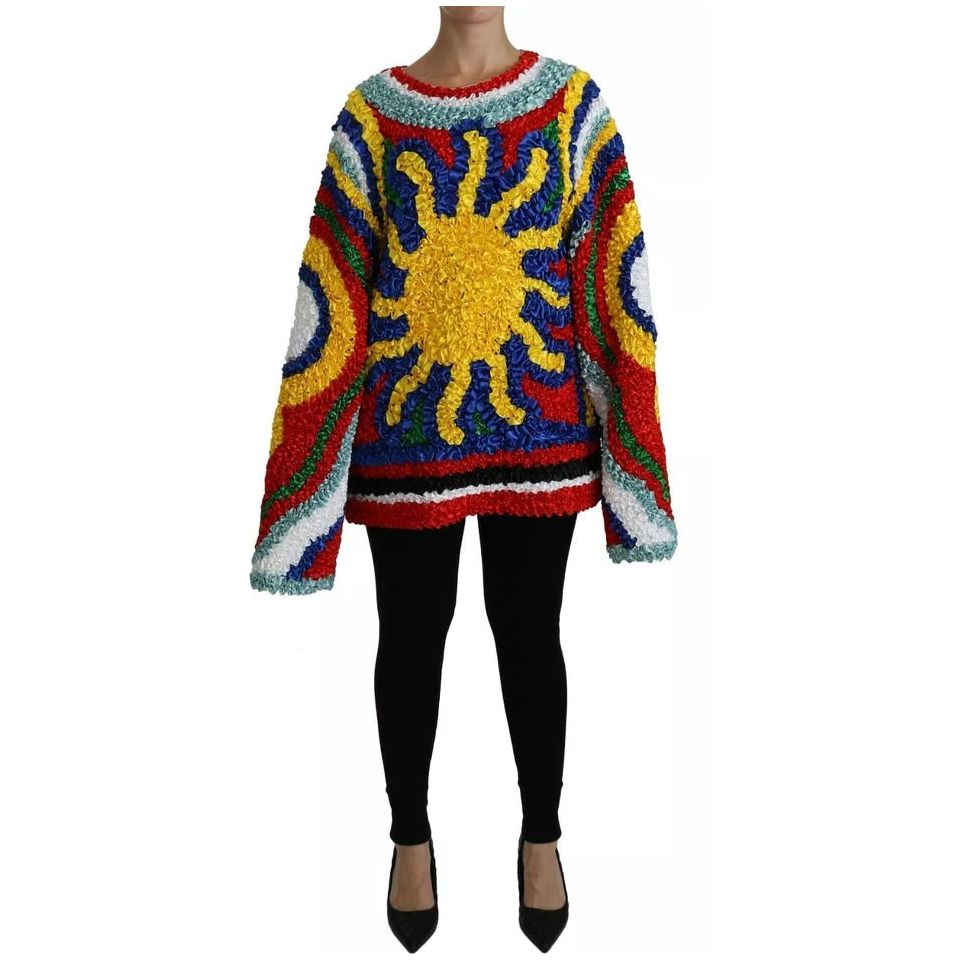 Dolce & Gabbana Multicolor Sun Ruffled Top Blouse Sweater 1728,24% Cotton,25% Silk,3% Rayon,5% Lurex,67345645728,8% Rayon,Clothing,Dolce & Gabbana,IT40|S,Material: 35% Nylon,Multicolor,New with tags,Sweaters - Women - Clothing,Women,Women - Clothing TSH42