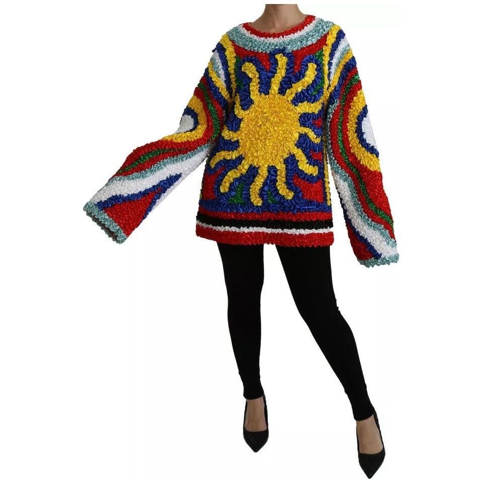 Dolce & Gabbana Multicolor Sun Ruffled Top Blouse Sweater 1728,24% Cotton,25% Silk,3% Rayon,5% Lurex,67345645728,8% Rayon,Clothing,Dolce & Gabbana,IT40|S,Material: 35% Nylon,Multicolor,New with tags,Sweaters - Women - Clothing,Women,Women - Clothing TSH42