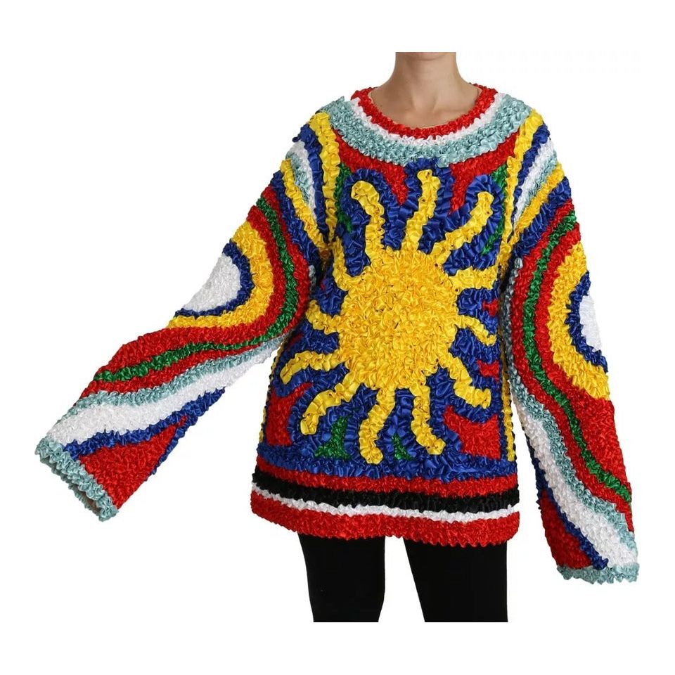Dolce & Gabbana Multicolor Sun Ruffled Top Blouse Sweater 1728,24% Cotton,25% Silk,3% Rayon,5% Lurex,67345645728,8% Rayon,Clothing,Dolce & Gabbana,IT40|S,Material: 35% Nylon,Multicolor,New with tags,Sweaters - Women - Clothing,Women,Women - Clothing TSH42