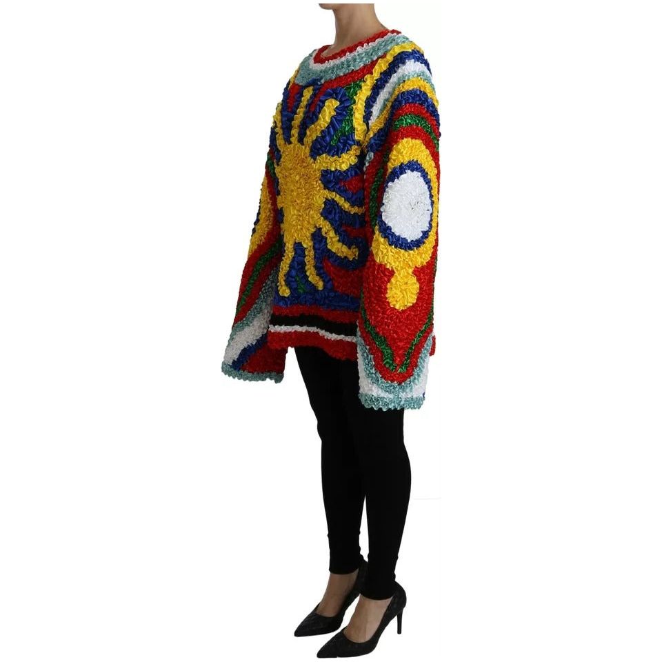 Dolce & Gabbana Multicolor Sun Ruffled Top Blouse Sweater 1728,24% Cotton,25% Silk,3% Rayon,5% Lurex,67345645728,8% Rayon,Clothing,Dolce & Gabbana,IT40|S,Material: 35% Nylon,Multicolor,New with tags,Sweaters - Women - Clothing,Women,Women - Clothing TSH42