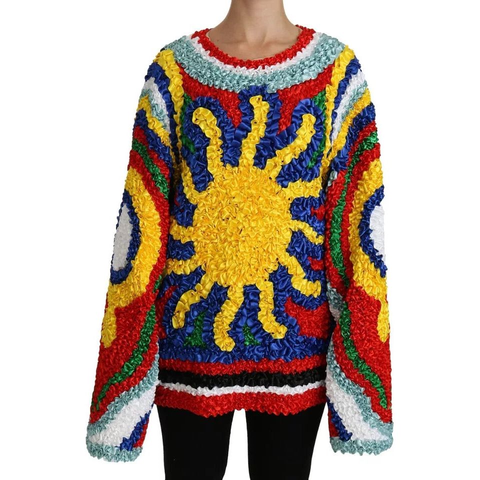 Dolce & Gabbana Multicolor Sun Ruffled Top Blouse Sweater 1728,24% Cotton,25% Silk,3% Rayon,5% Lurex,67345645728,8% Rayon,Clothing,Dolce & Gabbana,IT40|S,Material: 35% Nylon,Multicolor,New with tags,Sweaters - Women - Clothing,Women,Women - Clothing TSH42