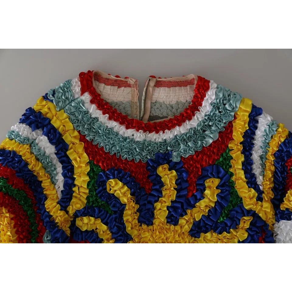 Dolce & Gabbana Multicolor Sun Ruffled Top Blouse Sweater 1728,24% Cotton,25% Silk,3% Rayon,5% Lurex,67345645728,8% Rayon,Clothing,Dolce & Gabbana,IT40|S,Material: 35% Nylon,Multicolor,New with tags,Sweaters - Women - Clothing,Women,Women - Clothing TSH42