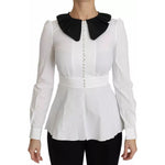 Dolce & Gabbana Black White Decorative Buttons Tops Shirt Blouse 1728,67345645728,Black and White,Clothing,Dolce & Gabbana,IT36 | XS,Material: 97% Cotton 3% Elastane,New with tags,Tops & T-Shirts - Women - Clothing,Women,Women - Clothing Dolce & Gabbana T