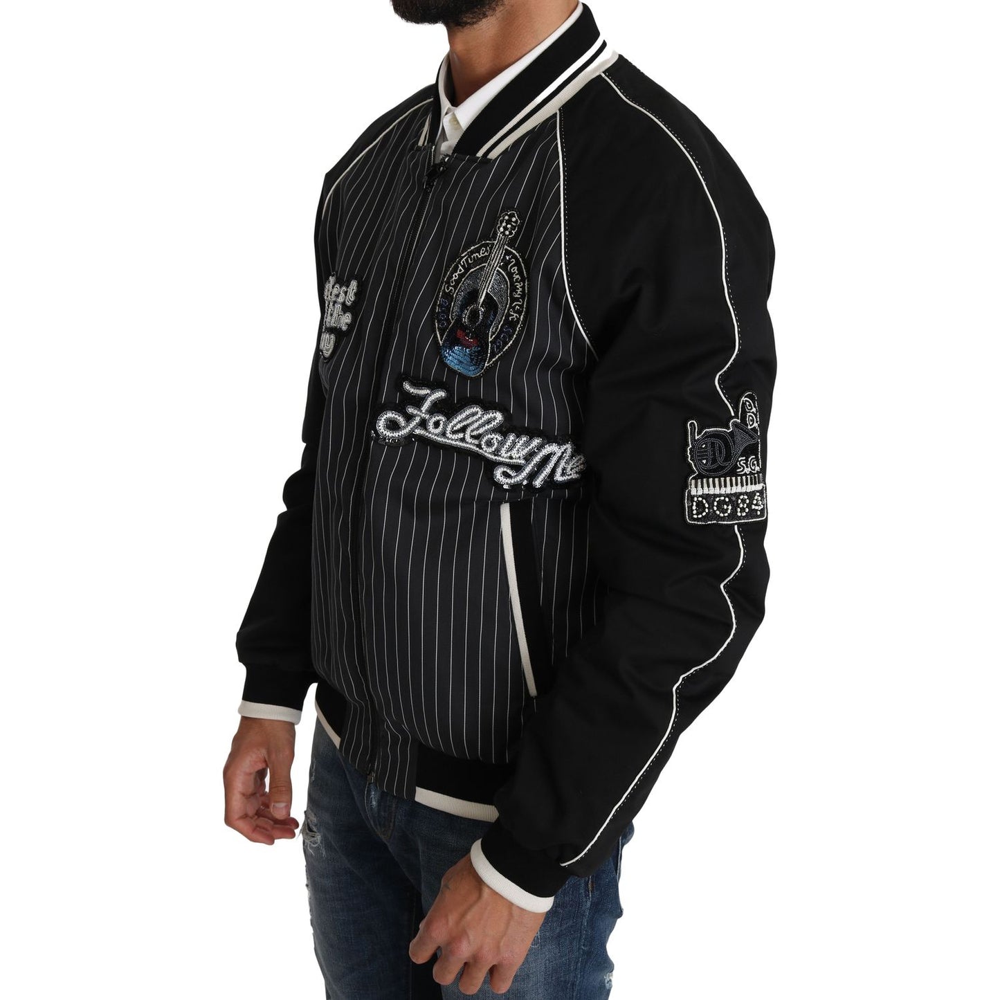 Dolce & Gabbana Elegant Sequined Black Bomber Jacket Coats & Jackets Dolce & Gabbana Black