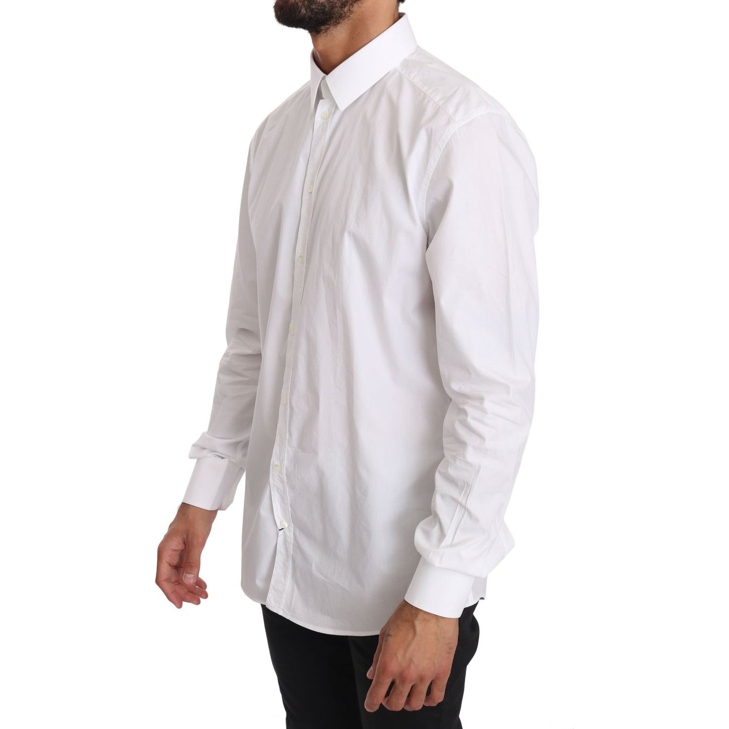 Dolce & Gabbana Elegant Slim Fit Dress Shirt in Pure White MAN SHIRTS Dolce & Gabbana Light Gray