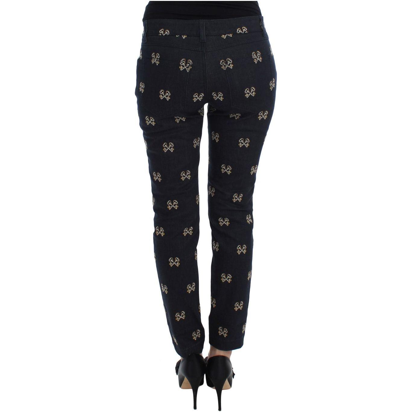 Dolce & Gabbana Elegant Embroidered Slim Fit Denim Jeans Dolce & Gabbana Black