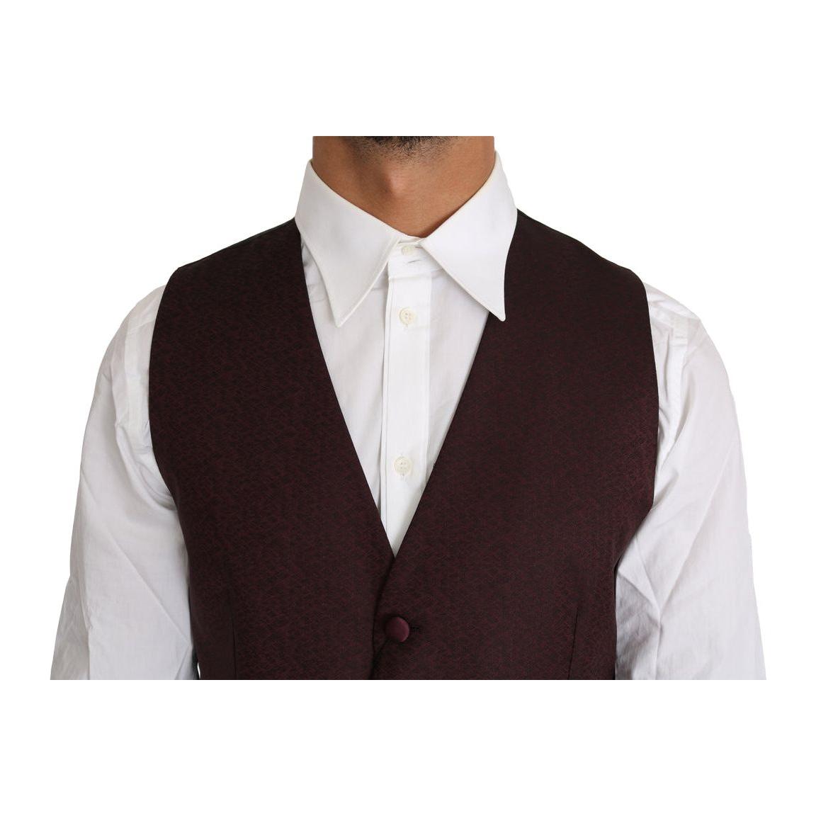 Dolce & Gabbana Elegant Purple Patterned Men's Formal Vest Dolce & Gabbana Black