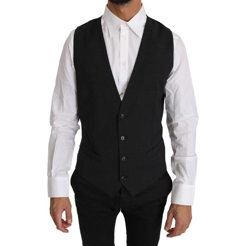 Dolce & Gabbana Elegant Slim Fit Gray Wool Vest Dolce & Gabbana Black
