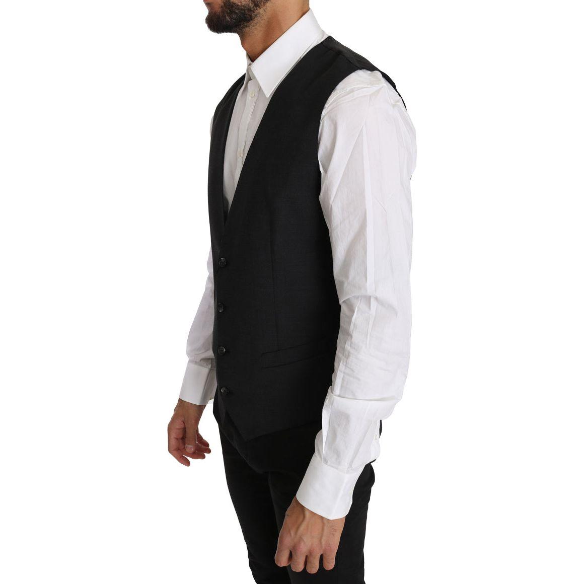 Dolce & Gabbana Elegant Slim Fit Gray Wool Vest Dolce & Gabbana Black