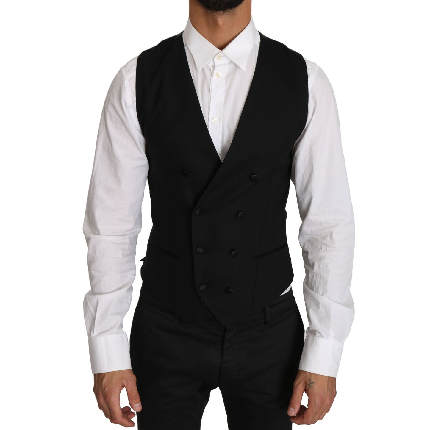 Dolce & Gabbana Sleek Double Breasted Slim Fit Wool Vest Dolce & Gabbana Light Gray