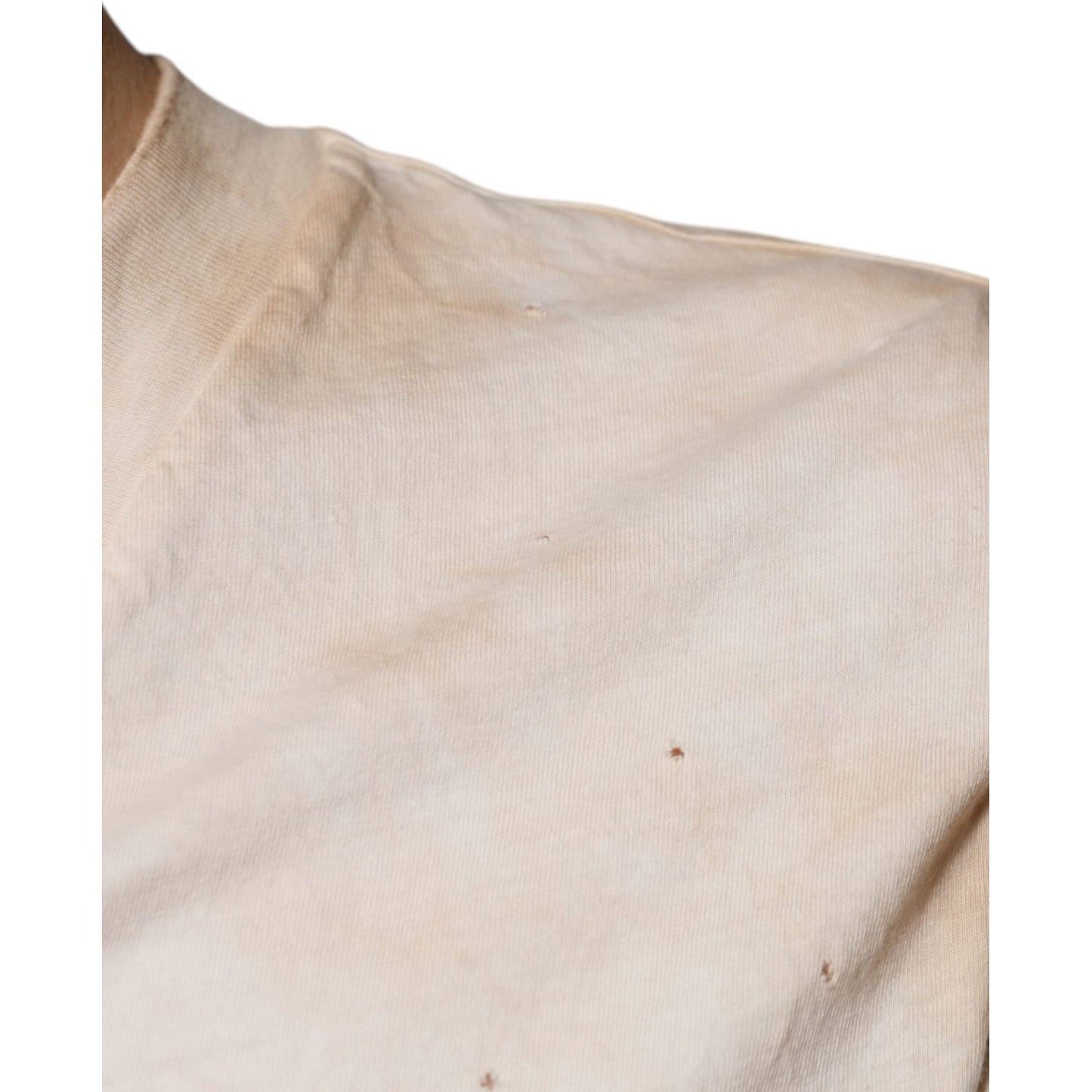 Dolce & Gabbana Beige Graphic Print Cotton V-neck T-shirt