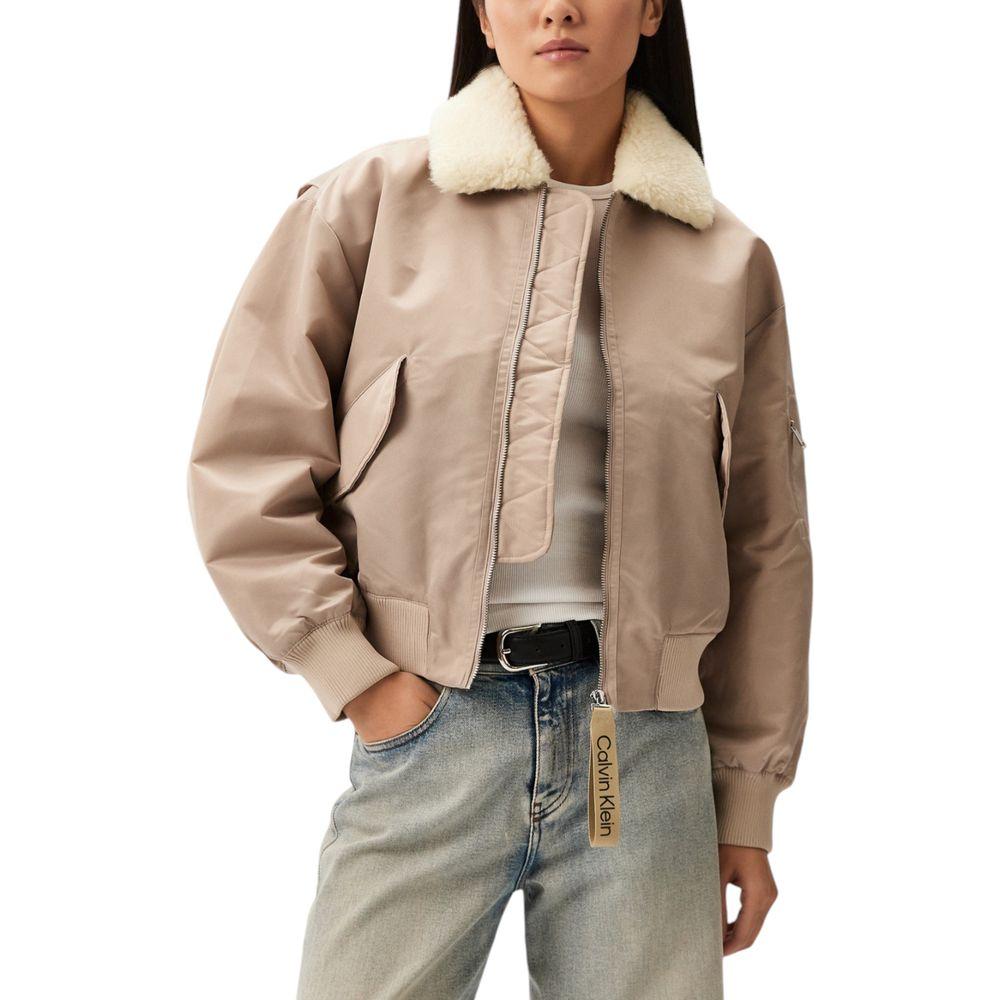 Calvin Klein Jeans Beige Polyester Jackets & Coat Calvin Klein Jeans Rosy Brown