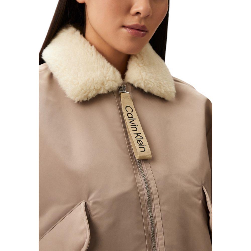 Calvin Klein Jeans Beige Polyester Jackets & Coat Calvin Klein Jeans Rosy Brown