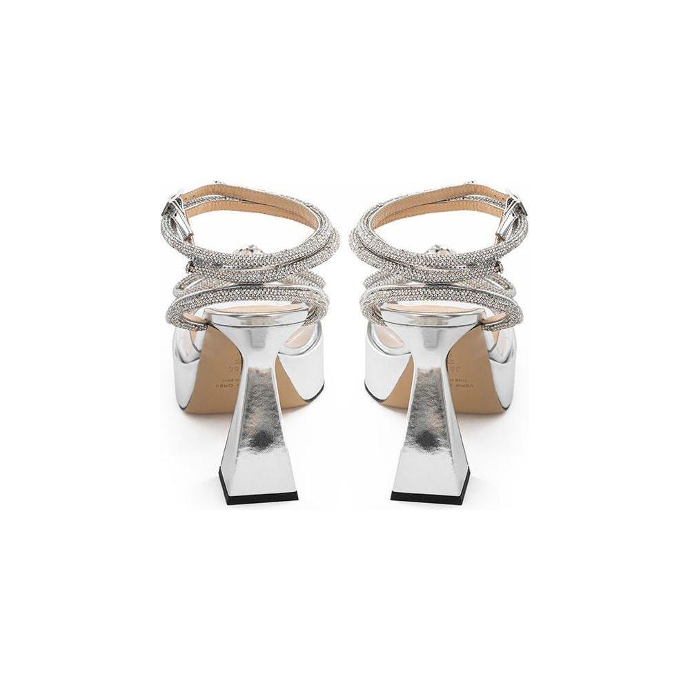 MACH & MACH Elegant Silver Leather Platforms MACH & MACH Light Gray