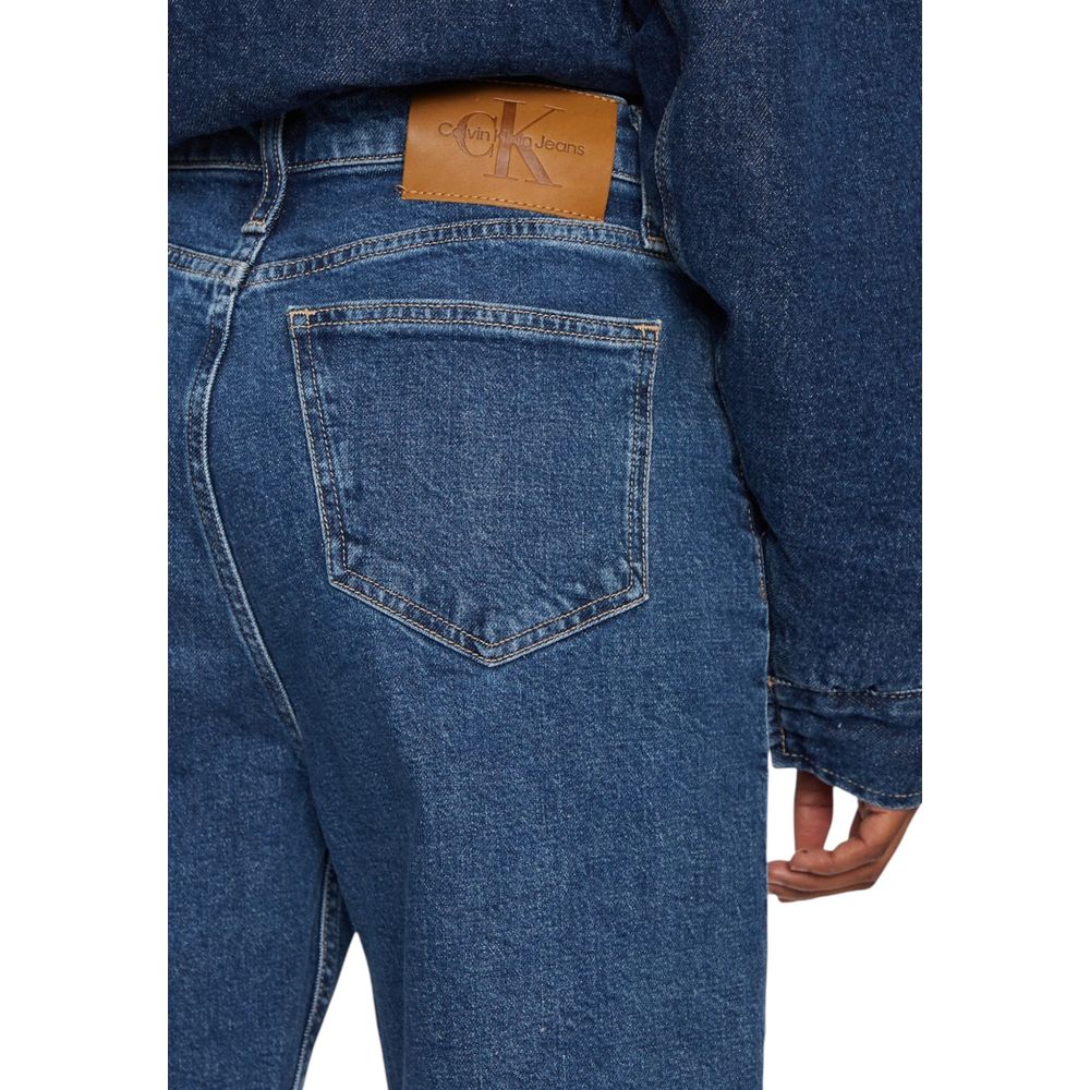 Calvin Klein Jeans Blue Cotton Mom Jeans with high-rise straight cut and classic back pocket style.