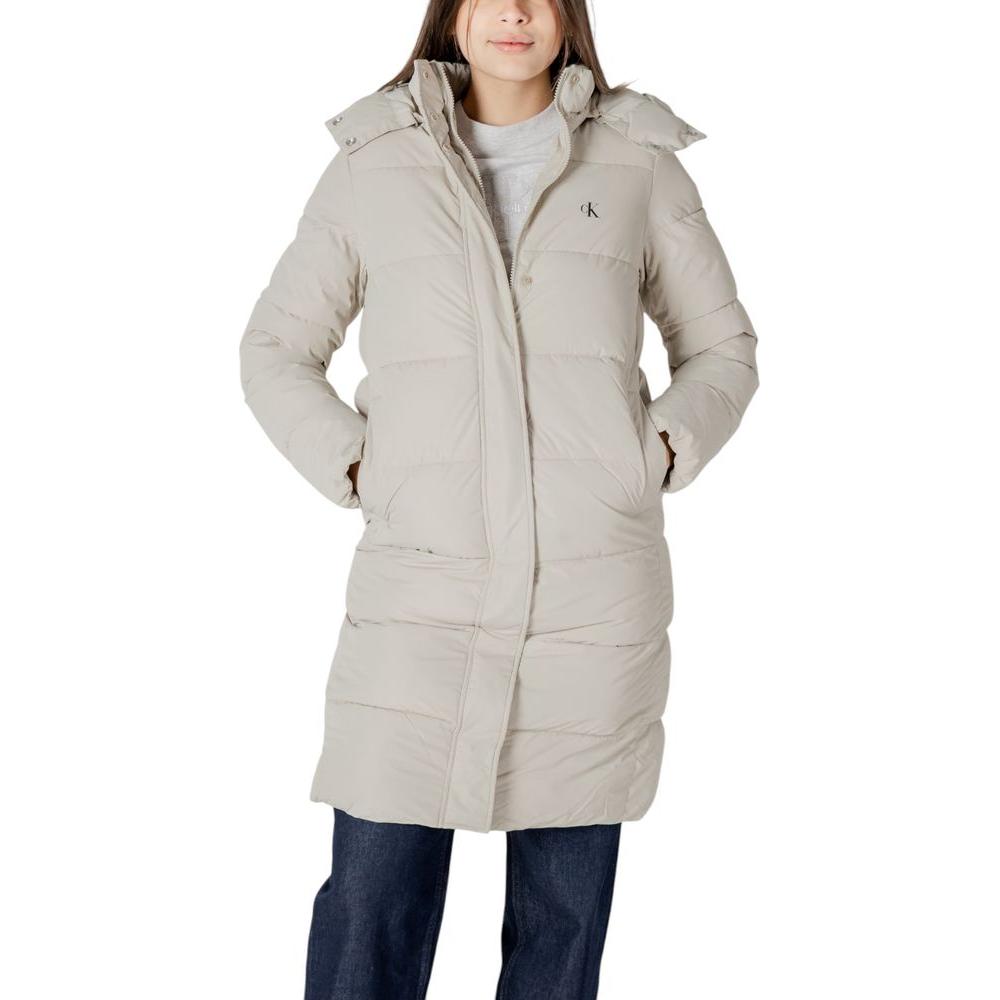 Calvin Klein Jeans Beige Polyester Jackets & Coat Calvin Klein Jeans Gray