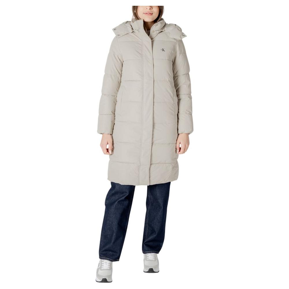 Calvin Klein Jeans Beige Polyester Jackets & Coat Calvin Klein Jeans Gray